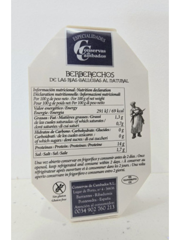 Berberechos de las Rías Gallegas al Natural – Lata 120 g Gourmet